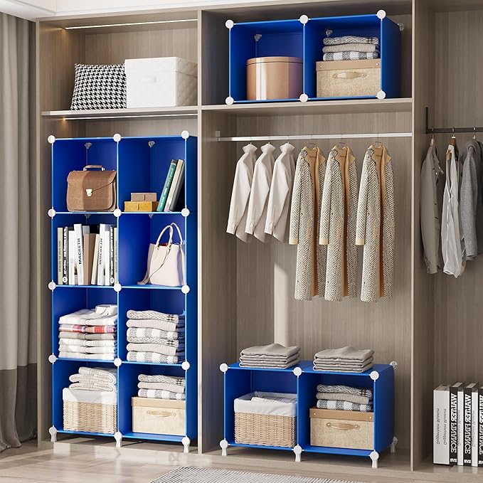 AWTATOS Cube Storage Organizer, 6 Cube Closet Organizers and Storage Shelves, DIY Stackable Bookshelf for Bedroom, Home, Admiral Blue