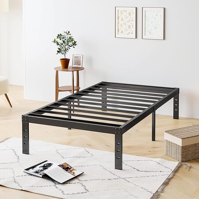 Twin-XL Metal Bed-Frame No Box Spring Needed,12-Inch Noise Free Black Platform Bed-Base, Easy Assembly,Heavy Duty Steel Slat Support Non Slip Mattress Foundation