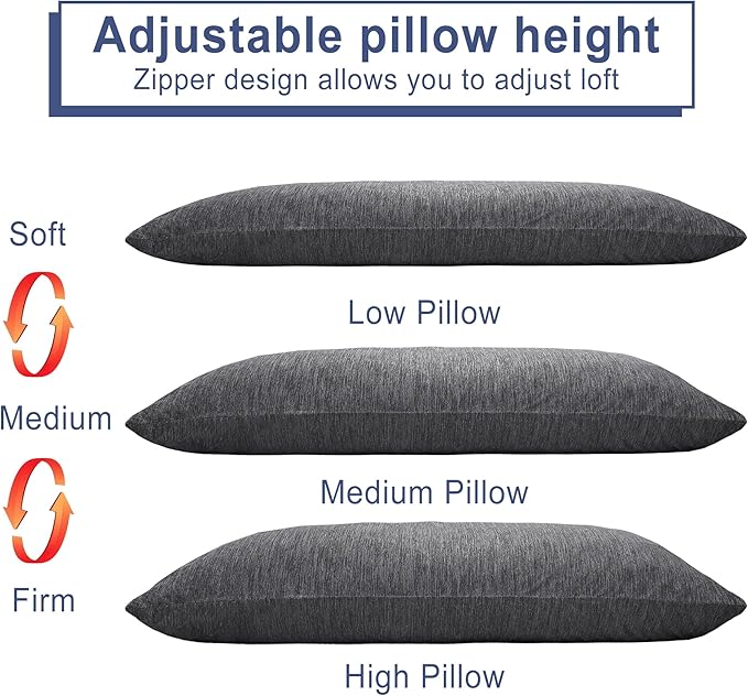 DWCN Cooling Body Pillow for Adults, 20x54 Inch Grey - Shredded Memory Foam Body Pillow with Removable & Adjustable Filling, Full Body Support for Side Sleepers, Pregnancy & Pain Relief