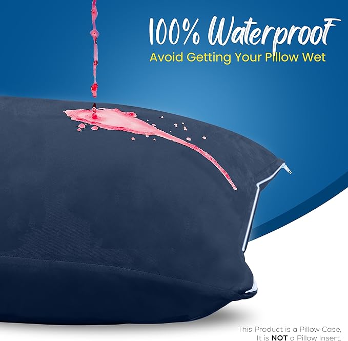 Utopia Bedding Premium 100% Waterproof Pillow Protectors with Zipper Standard Size (Set of 4), Bed Bug and Dust Mite Proof Zippered Pillow Covers, Pillow Encasement Cases, Navy