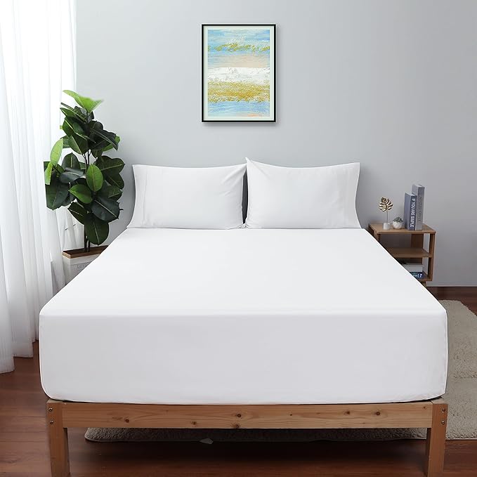 2-Pack Pure Cotton Fitted Sheet King Size, 600 Thread Count 16" Deep Pocket Egyptian Cotton Fitted Sheet (2pcs, King, White)