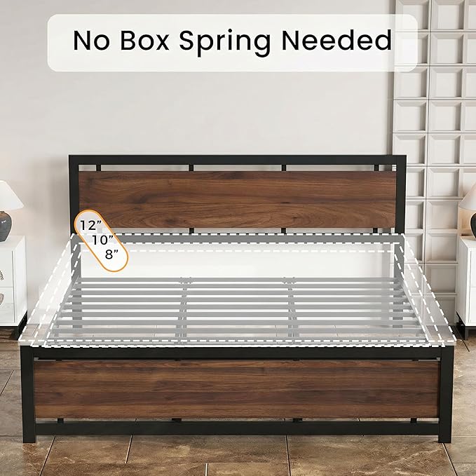 LIKIMIO California King Bed Frame with Headboard and Footboard, Metal Strong Supports, Easy Assembly, Noise-Free, No Box Spring Needed, Dark Walnut