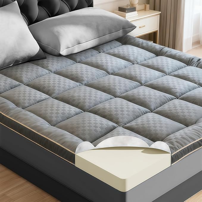 2~3In Memory Foam Mattress Topper King Size – Extra Thick for Back Pain Relief, Breathable & Cool for Hot Sleepers, Soft Pillow Top with 8″-21″ Deep Pocket, Non-Slip for Adjustable Beds, King 78"*80"