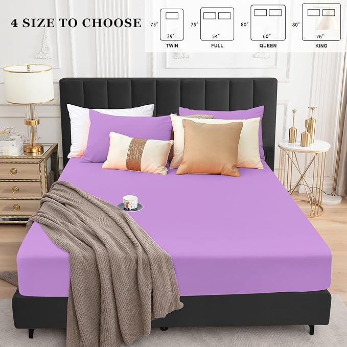 Sufdari Mattress Protector,Waterproof Mattress Cover Queen,18" Deep Pocket Mattress Protector,Fitted Sheet Style with Elastic Rubber Band,Washable and Easy Care-Purple,Queen
