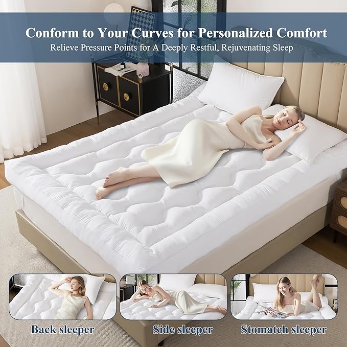 ELNIDO QUEEN® 5 Inch Memory Foam Mattress Topper King Size, Breathable Gel Memory Foam Bed Topper, 2000 GSM Fill, Soft Fluffy Supportive Pillow Top Mattress Pad for Back Pain Relief, 80x78x5 Inch