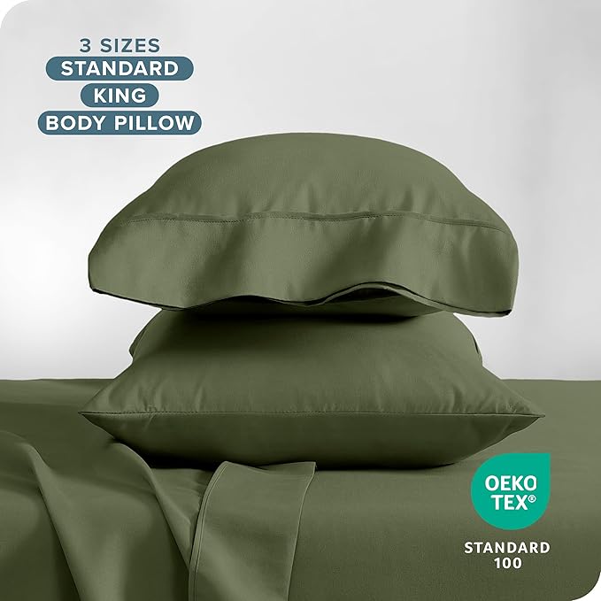 Bare Home Microfiber Pillow Cases - Standard/Queen Size Set of 2 - Cooling Pillowcases - Double Brushed - Cypress Pillowcases 2 Pack - Easy Care (Standard Pillowcase Set of 2, Cypress)