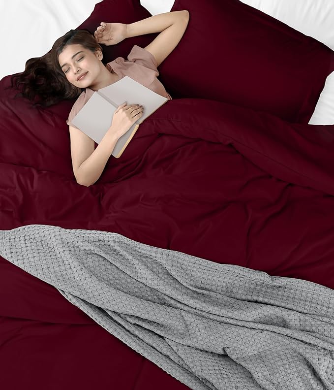 Utopia Bedding Duvet Cover Queen Size - 3 Piece with Zipper Closure - 1 Comforter Cover 90X90 Inches & 2 Pillow Shams 20X26 Inches (Burgundy) Comforter Not Included