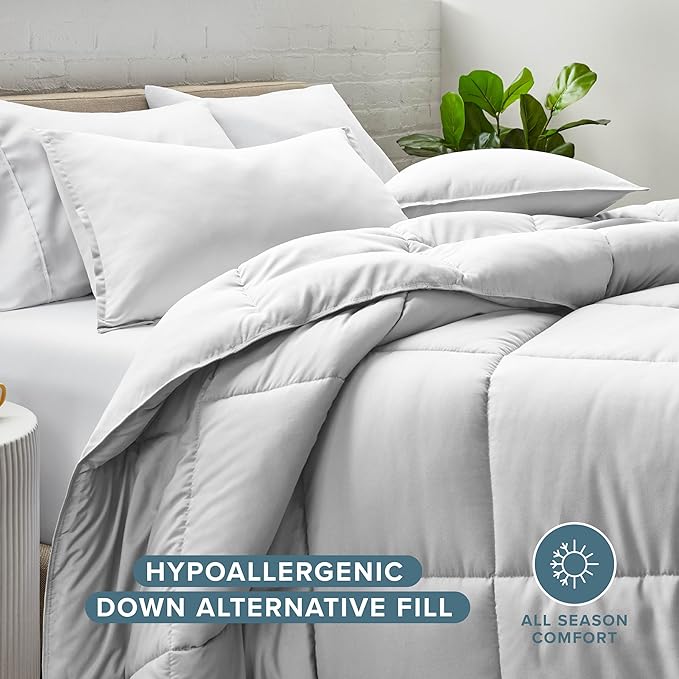 Bare Home Comforter Set - California King Size - Ultra-Soft - Goose Down Alternative - Premium 1800 Series - All Season Warmth (California King, Cloud Grey)