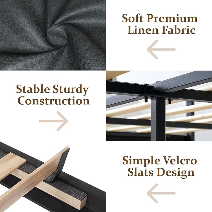 CXVX Queen Size Platform Bed Frame with Upholstered Headboard, Button Tufted Design, Strong Wooden Slats, No Box Spring Needed, Easy Assembly, Noise Free