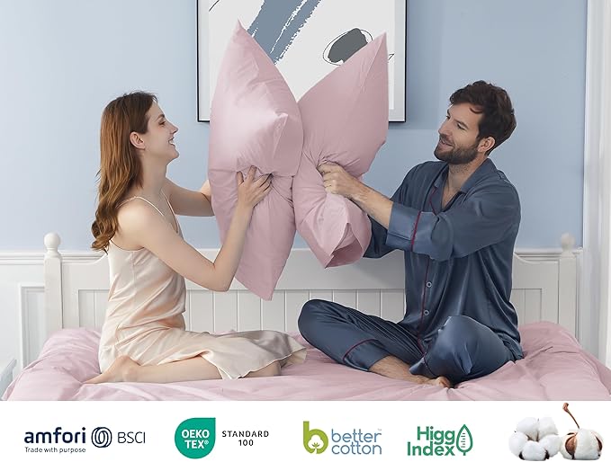 Pillow Cases, Standard Queen Size Cotton Percale Weave Pillowcases, Pre-Shrunk Breathable and Hypoallergenic Pillowcases, Set of 2 (2 Piece Standard/Queen 20 Inch x 30 Inch, Light Pink)