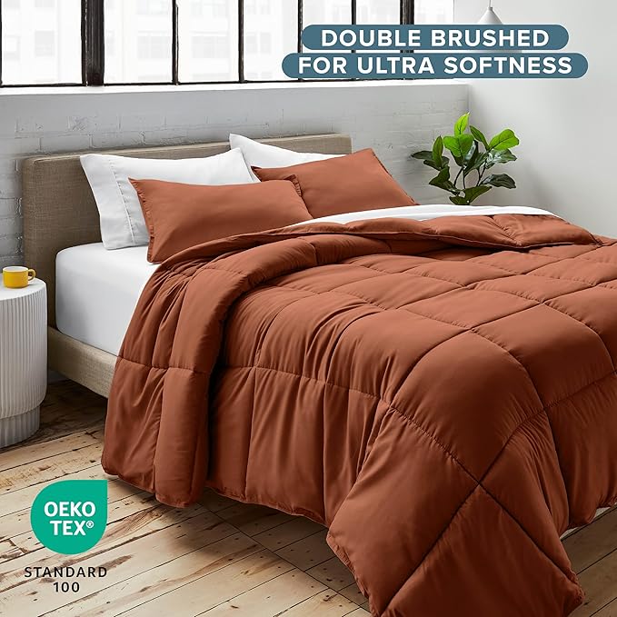 Bare Home Comforter Set - King/California King Size - Ultra-Soft - Goose Down Alternative - Premium 1800 Series - All Season Warmth (King/Cal King, Terracotta)