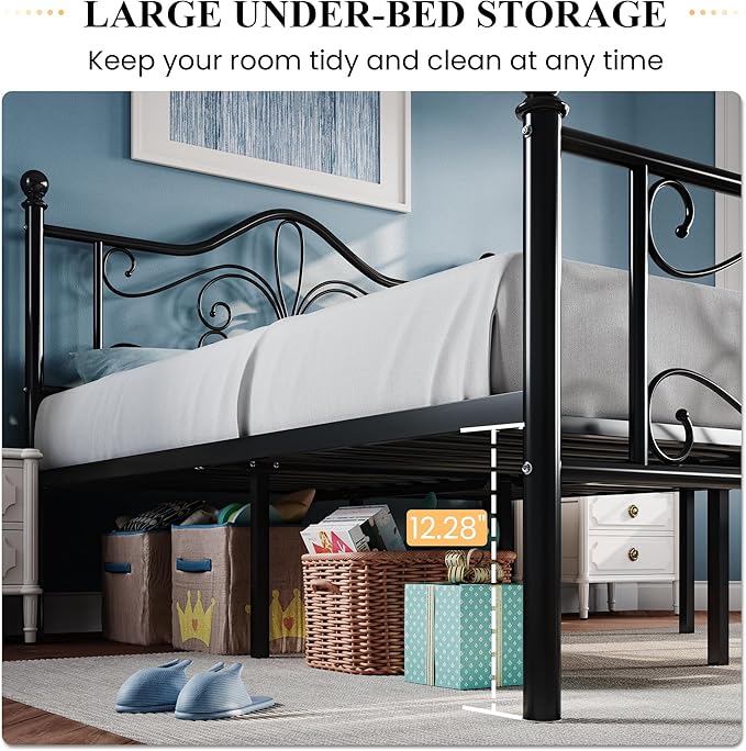 SHA CERLIN Full Size Bed Frame with Headboard,Metal Bed Frame with Butterfly Pattern Design Headboard & Footboard,No Box Spring Needed,Easy Assembly,Black