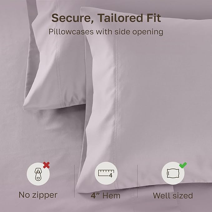 California Design Den Luxuriously Soft Premium 600 Thread Count, 100% Cotton Set of 2 Cases, Crisp King Size Pillow Covers Set of 2, Fits King Pillows (Lavender)