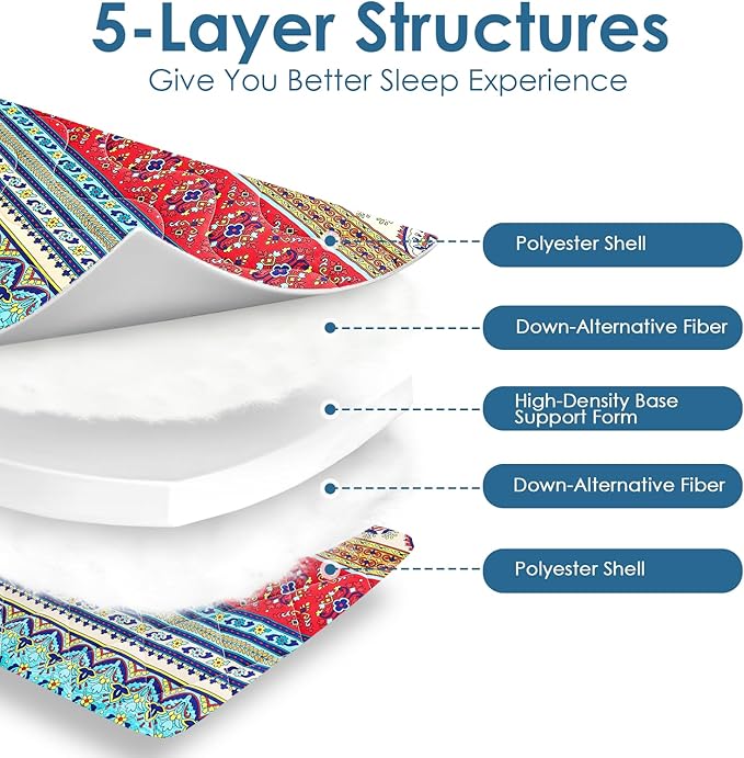 SCHNAUZER HOME Bohemian Japanese Floor Mattress, 3.5" Thicken Boho Floral Pattern Portable Futon Mattress, 100% High-Density Foam Tatami Mat Sleeping Pad for Camping Guest Room Dormitory RV, Twin