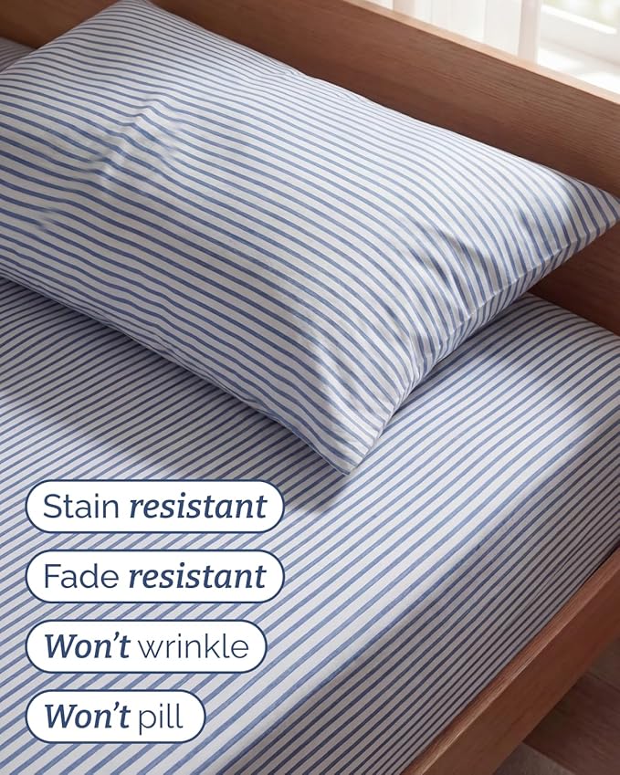 Twin Size 3 Piece Sheet Set - Comfy Breathable & Cooling Sheets - Hotel Luxury Bed Sheets for Women & Men - Deep Pockets, Easy-Fit, Soft and Wrinkle Free Sheets - Blue Stripes Oeko-Tex Bed Sheet Set