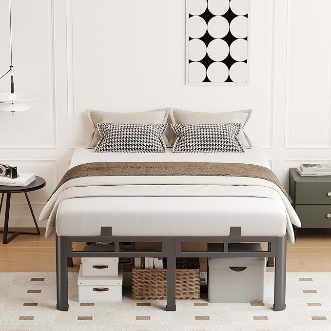 14 Inch King Size Bed Frame Heavy Duty, Metal Double Layer Steel 4000 lbs Capacity, Platform with Large Under Bed Storage Space, No Box Spring Needed, Noise-Free, Easy Assembly
