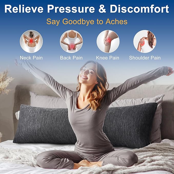 Hiasan Memory Foam Body Pillow for Adults, Cooling Long Body Pillow for Side Sleepers, Bed, Sleeping, Soft Support for Pregnant Women, Back Pain Relief, 20x60 Inch, Grey
