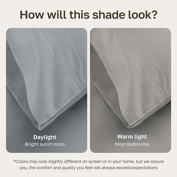 CALIFORNIA DESIGN DEN Luxuriously Soft Hotel Quality 600 Thread Count, 100% Cotton Set of 2 Cases, Crisp & Cool Pillow Cases King Size Set of 2, Fits King Pillows (Light Gray)
