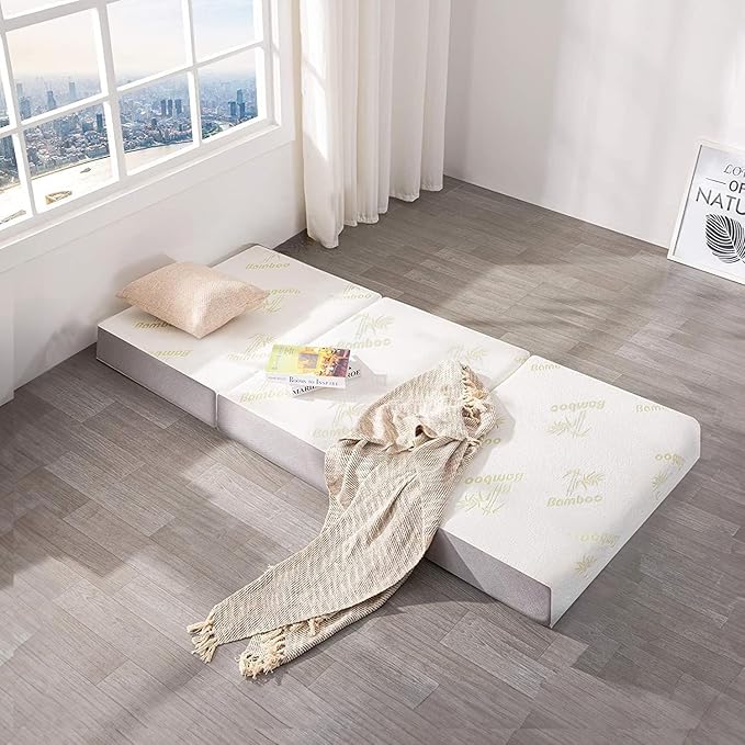 Inofia Trifold Mattress, Folding Memory Foam Mattress with Removable Cover, for Camping, Guest, and Floor Foldable Beds, Cot Size (75"x31"x6")