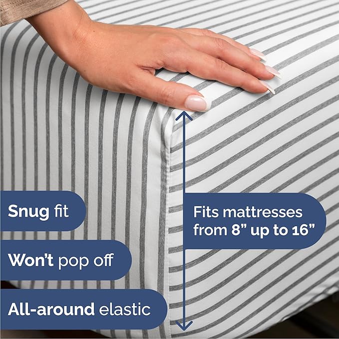Cal King 6 Piece Sheet Set - Comfy, Breathable & Cooling - Soft Hotel Luxury Bedding for Women, Men, Kids, Teens & Children - 1 Flat & 1 Fitted Sheet & 4 Pillowcases w/ Deep Pockets - Grey Stripes 2