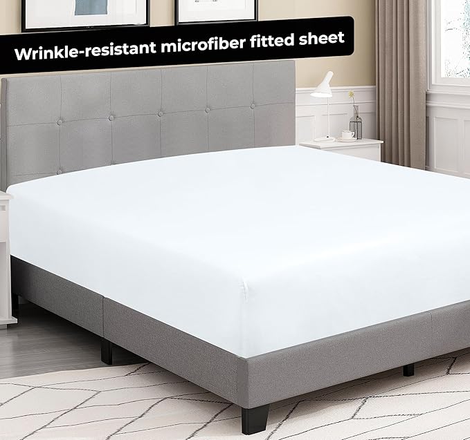 Royale Linens 2 Pack Fitted Sheet - Elastic Sheets - Twin XL Fitted Sheet Only - Soft & Breathable - 1800 Microfiber - Stain Resistant- Hotel Quality Deep Pocket Stretches Up to 16" (Twin XL, White)