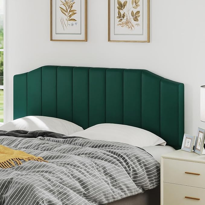 Furpopup King Size Headboard Only, Velvet Upholstered Headboard King/California King Size Wall Mount and Bed Frame Mount, Featuring High-Density Sponge Padding Easy Assembly Comfort Style-Jade Green