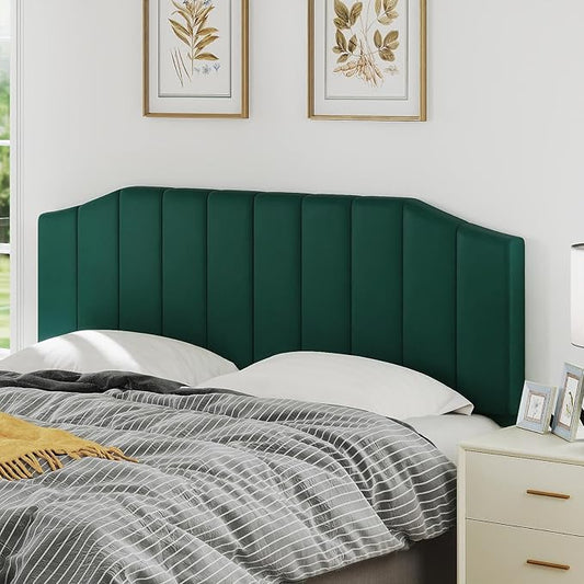 Furpopup King Size Headboard Only, Velvet Upholstered Headboard King/California King Size Wall Mount and Bed Frame Mount, Featuring High-Density Sponge Padding Easy Assembly Comfort Style-Jade Green