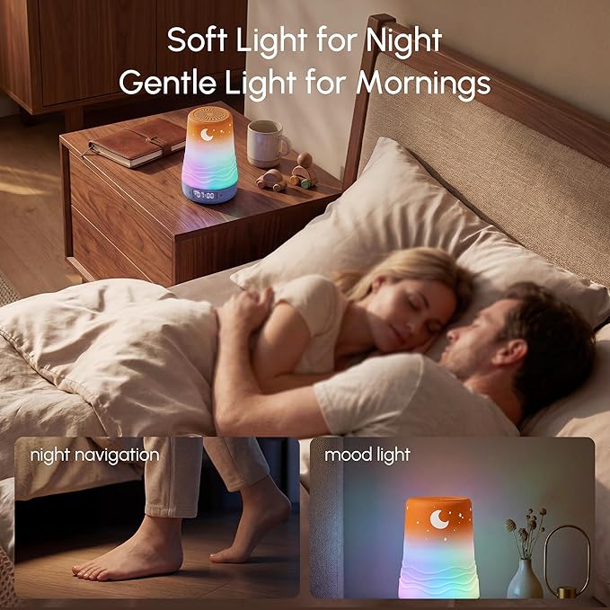 Mewaii White Noise Sound Machine Baby & Adult, 100 Soothing Sounds, AI Cry Detection, App Control, 360° RGB Night Light, Sleep Routine Builder, Alarm Clock for Home Nursery Travel Baby Essentials Gift