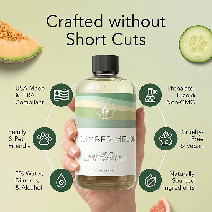 Aroma Country Cucumber Melon Diffuser Oil - Luxury Hotel Cucumber Melon Fragrance Oil for Diffuser Refill, Fresh Fruit Home Aroma Diffusers - Premium Aromatherapy Oils & Home Scent (8.5 Fl Oz)