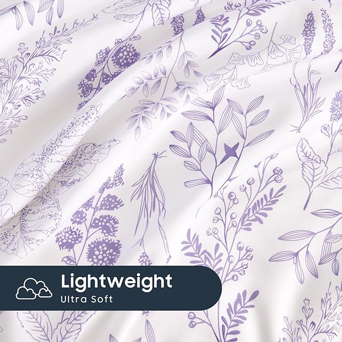 Wake In Cloud - Floral Duvet Cover Set, Botanical Vintage Flower Coquette Cottagecore Aesthetic for Women Teen Girls, Soft Lightweight Bedding, 3-Piece, Lilac, Twin/Twin XL Size
