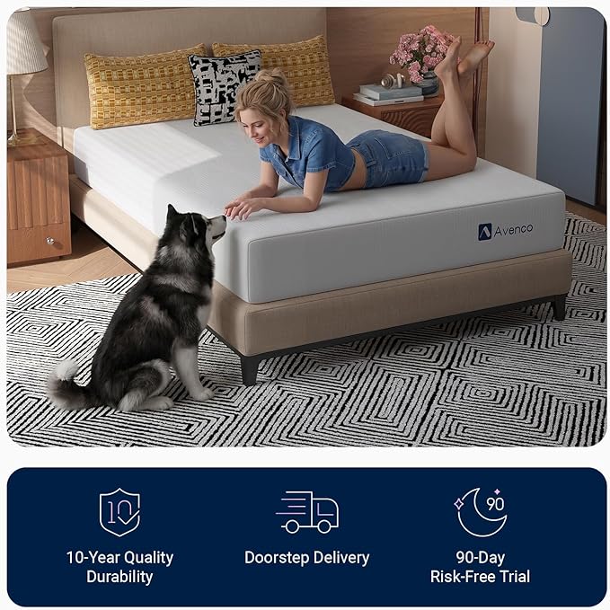 Avenco 10 Inch Twin Gel Memory Foam Mattress, Open-Cell Breathable Foam for Cooling Night Sleep, Removable Washable Cover, CertiPUR-US Certified Twin Size Mattresses in a Box