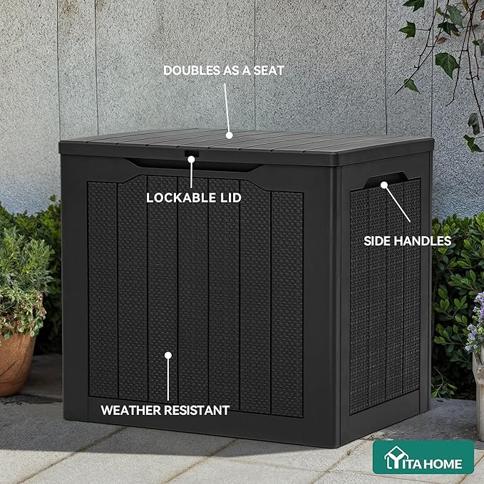 YITAHOME 32 Gallon Outdoor Storage Box, 2-Pack Water Resistant Resin Deck Box, Indoor Outdoor Lockable Storage Container for Patio, Garden, Cushions, Tools, Equipment (Dark Black)