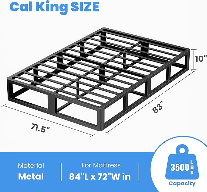 ROIL 10 Inch California King Box Spring, Heavy Duty Metal Box Spring Mattress Foundation with Fabric Cover, 3500lbs Max Weight Capacity, Easy Assembly, Noise Free, Non-Slip