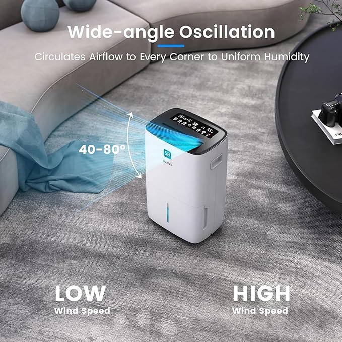 Yaufey 150 Pints Dehumidifier for Home, Basement and Large Room up to 7000 Sq. Ft., with Drain Hose, Timer, Intelligent Humidity Control and Large Water Tank