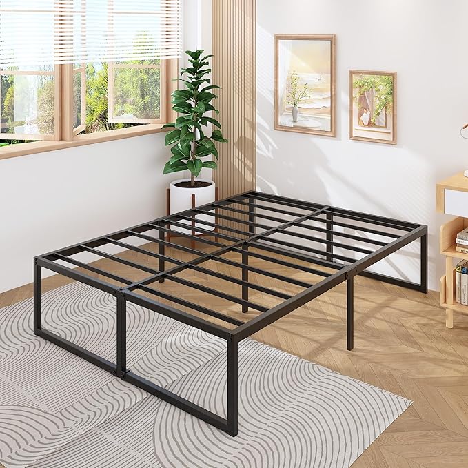 Lutown-Teen 18 Inch Full Bed Frame No Box Spring Needed, Heavy Duty Metal Platform Beds with Sturdy Steal Slats for Mattress Foundation, Easy Assembly, Noise Free, Black