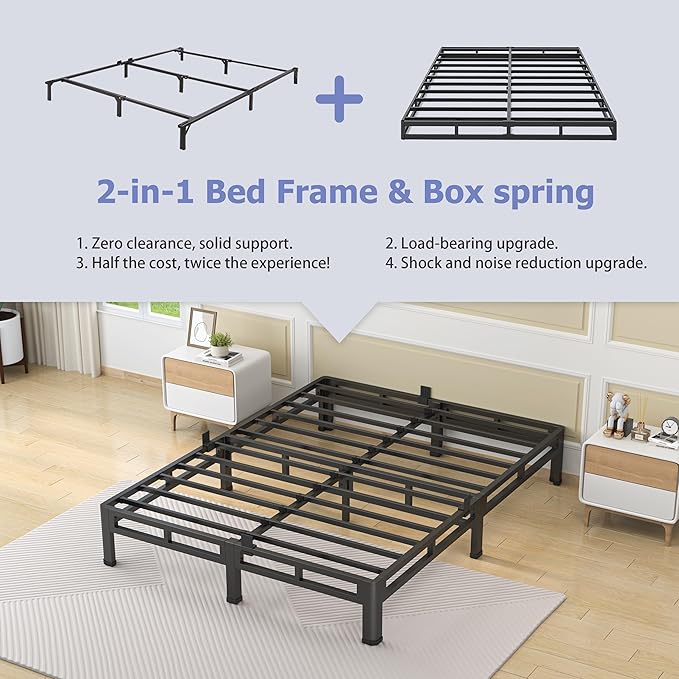NKZ 7 Inch Twin Size Bed Frame, Metal Bed Frame & Box Spring 2 in 1 Platform with Round Corner Legs, 4000Lbs Heavy Duty Low-Profile Frame, Mattress Slide Stopper, Noise-Free, Easy Assembly