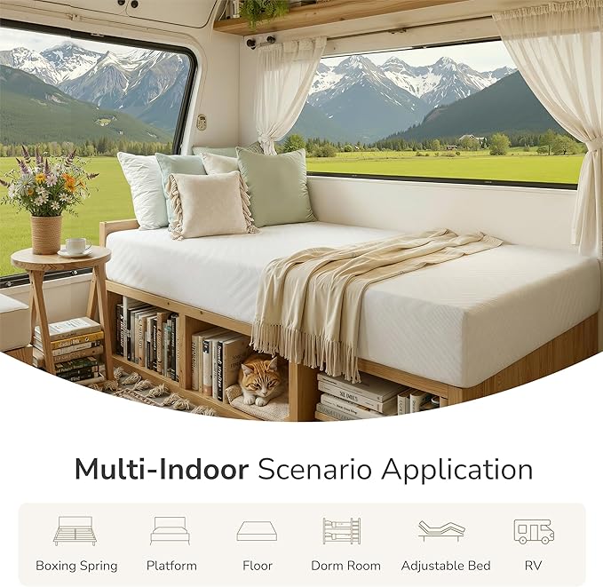 MLILY Short King RV Mattress in a Box, 10 inch Mattresses for RVs, Campers & Trailers, Green Tea Memory Foam Mattress for Cool Sleep & Pressure Relief, Medium, 72" x 75"