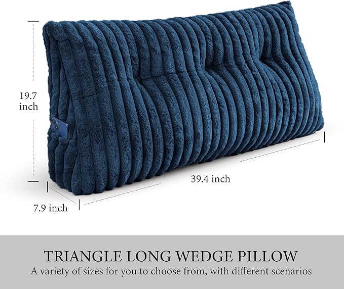 Headboard Pillow Twin XL, Triangular Wedge Pillow Headboard, Cushion Headboards Reading Pillows, Backrest Pillows for Sitting in Bed or Working with Removable Cover, Blue