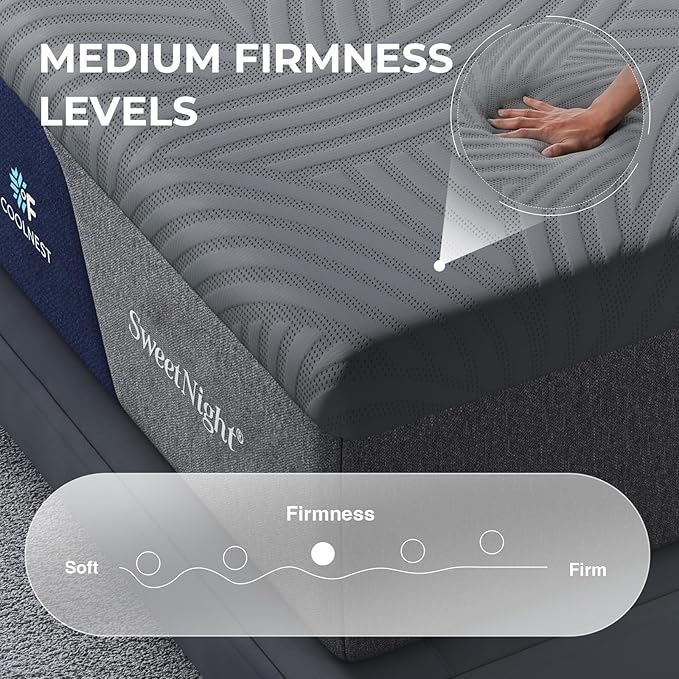 Sweetnight CoolNest 12 Inch Queen Size Mattress, Memory Foam Queen Cooling Mattress for Cool Night Sleep, 5-Zone Ergo Support for Pressure Relief, Medium, CertiPUR-US Certified