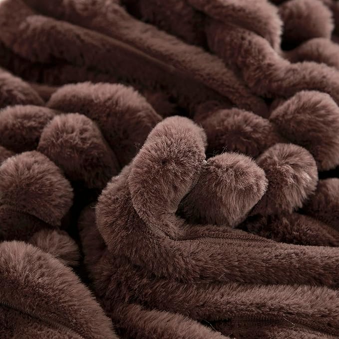JAUXIO Faux Fur Fluffy Body Pillow Cover Luxury Textured Vertical Stripe Plush Decorative Body Pillowcase, Ultra Soft and Cozy Zipper Closure 21 x 54 Inches, Brown