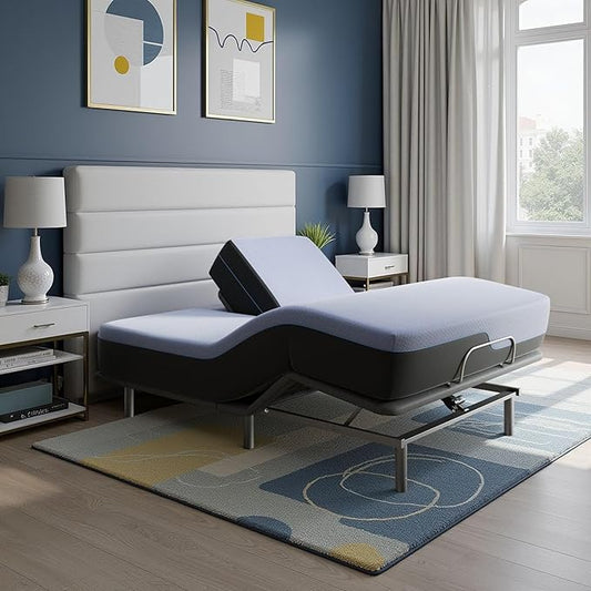 Bridgevine Home 12 inch Refresh Split Flex Memory Foam Hybrid Mattress and Adjustable Base Bundle, Queen Size