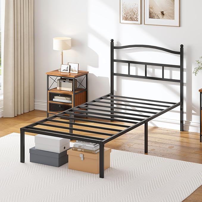 OSASET 14 inch Twin Bed Frame -Platform Bed Frame with Headbroad Metal Bed Frame No Box Spring Noise Free Easy Assembly