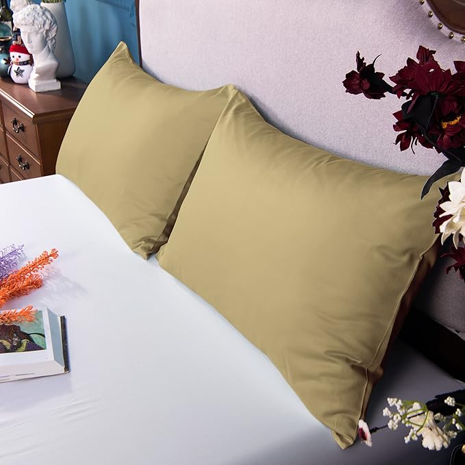 NTBAY Egyptian Cotton King Pillowcases - Set of 2, 500 Thread Count Cotton Pillowcases - Soft and Breathable Envelope Closure Pillow Cases - 20x36 Pillow Covers for Bed, Khaki