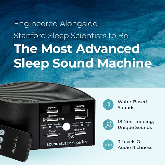Adaptive Sound Technologies Sound + Sleep Aquarius - White Noise Machine for Focus Support - Convenient Sleep Timer - Built-in Headphone Jack - Precision Volume Settings - Includes Bluetooth - Black