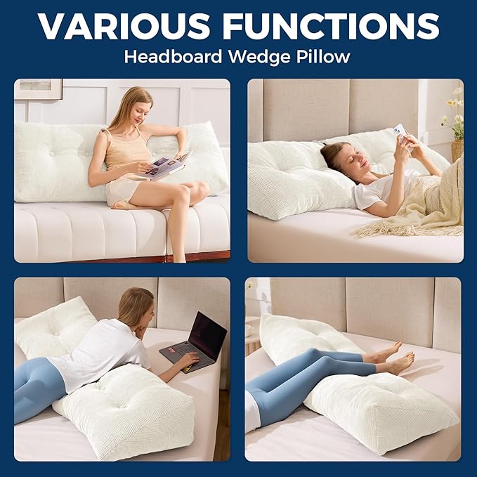 IASEAHK Headboard Pillow Twin, Triangle Pillows for Headboard, Head Board Backrest Wedge Pillow for Reading Sitting Working, Daybed Pillows with Removable Cover for Bed Dorm Sofa, Beige