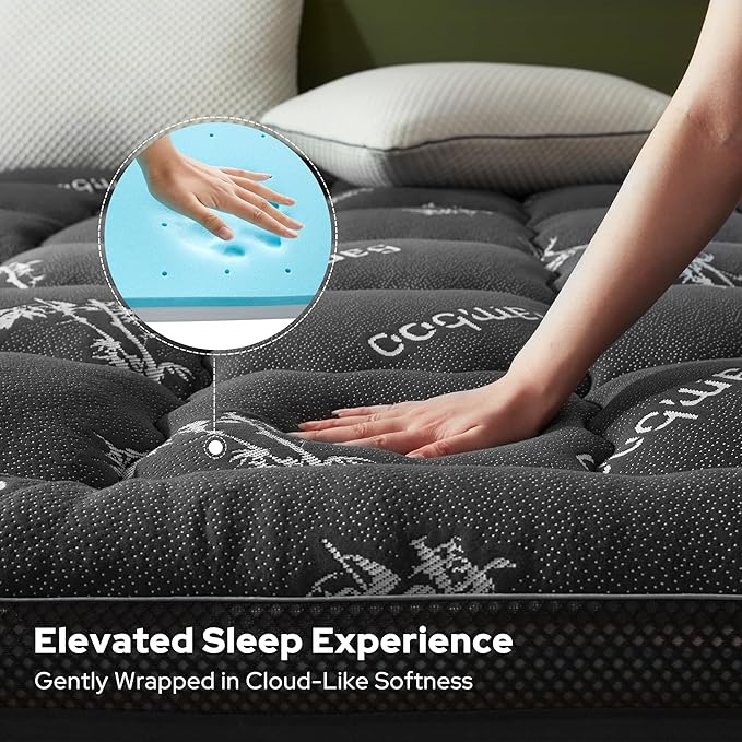 BEDLORE 4 Inch Memory Foam Mattress Topper Twin,2-in-1 Dual Layer Design (2" Gel Memory Foam + 2" Plush Pillow Top Cover) Mattress Topper Medium-Firm,Pressure Relief & Back Pain Support(Dark Gray)
