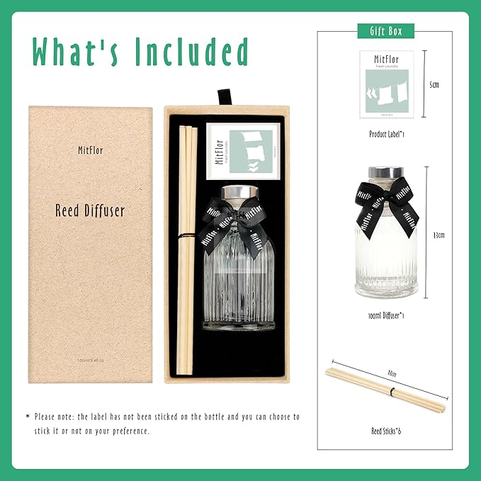 Fragrance Diffuser, MitFlor Fresh Laundry Reed Diffuser Set with Natural Rattan Sticks, Elegant Aromatic Home Décor, Refreshing Scent Diffuser for Living Room, Bedroom, Bathroom & Office, 3.4 fl oz