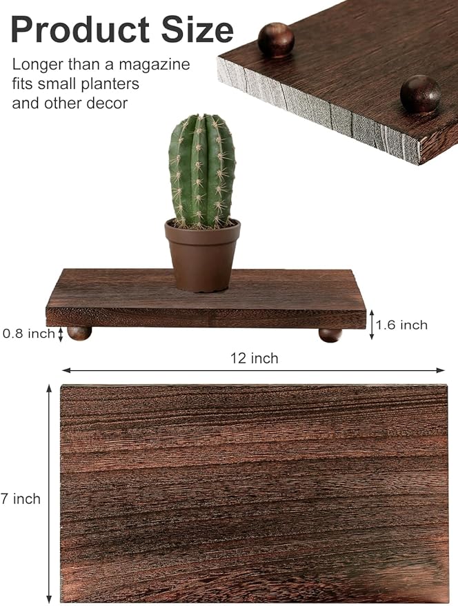 Wood Pedestal Stand 12 x 7 Inch, Farmhouse Wooden Riser for Kitchen Bathroom Counter Table Decor, Candle Tray, Plant Stand, Soap Display for Sink, Vanity, Coffee Bar, Brown