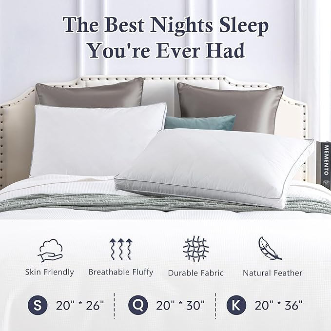 puredown® Made in USA Goose Feather Down Gusseted Pillows, 100% Cotton Cover, Pillows Standard Size Set of 2, Luxury Hotel Gusseted Bed Pillows for Sleeping