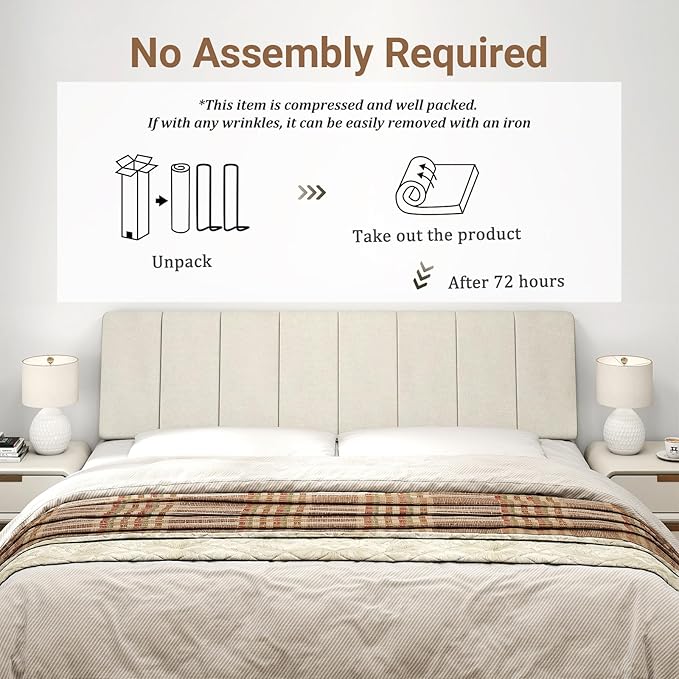 King Size Headboard Only-No Assembly, Upholstered Headboard King Size Linen Fabric Modern Style Headboards Extra-Thick, Beige